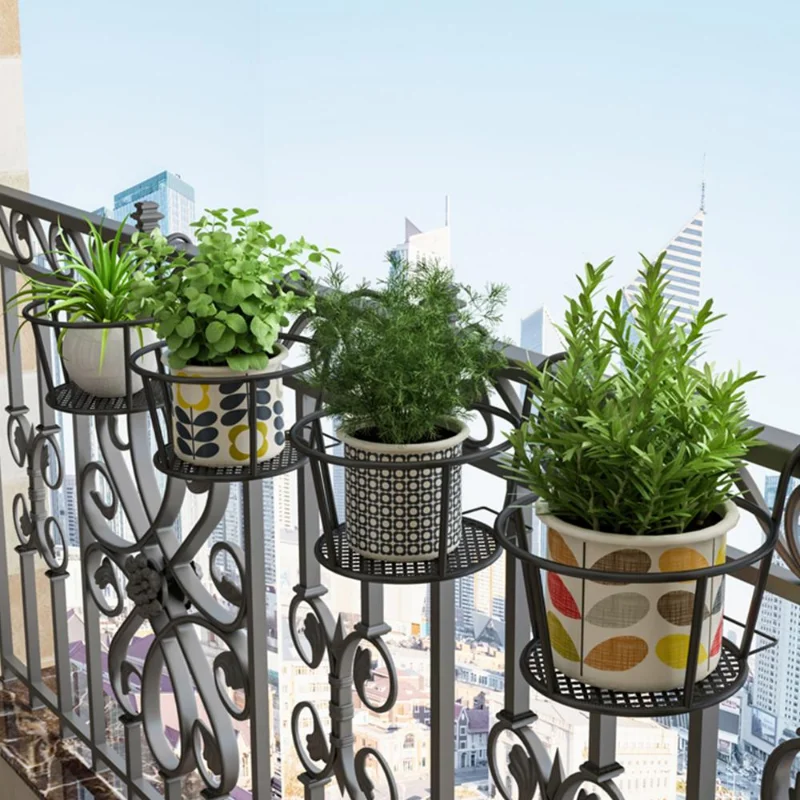 Iron Art Hanging Baskets Flower Pot Balcony Hanging Plant Round Racks Railing Fence Outdoor Window Bonsai Stand Decoration 1PC plant pot rack plant stand shelf plant stand flowerpot holder flower pots