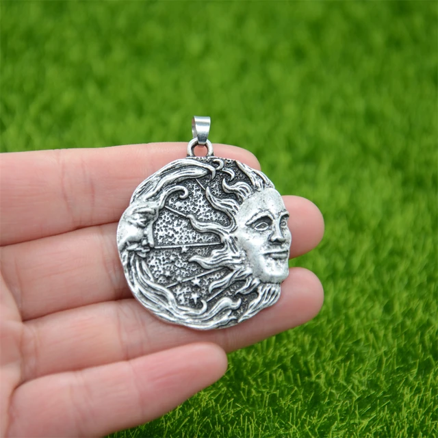 Nostalgia Sun Moon Star Amulet Solar Luna Wicca Pagan Spiritual Ancient  Jewelry Male Necklace Ouija Pendant