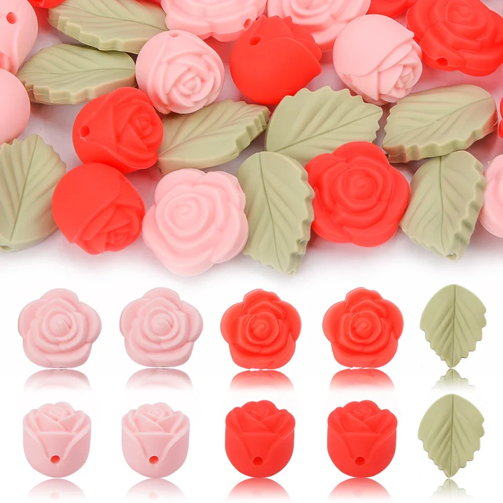 LOFCA 30Pcs Rose Silicone Beads Flower Focal Bead BPA Free Baby Teething Bead DIY Accessories For Pacifier Chain Jewelry Making 2