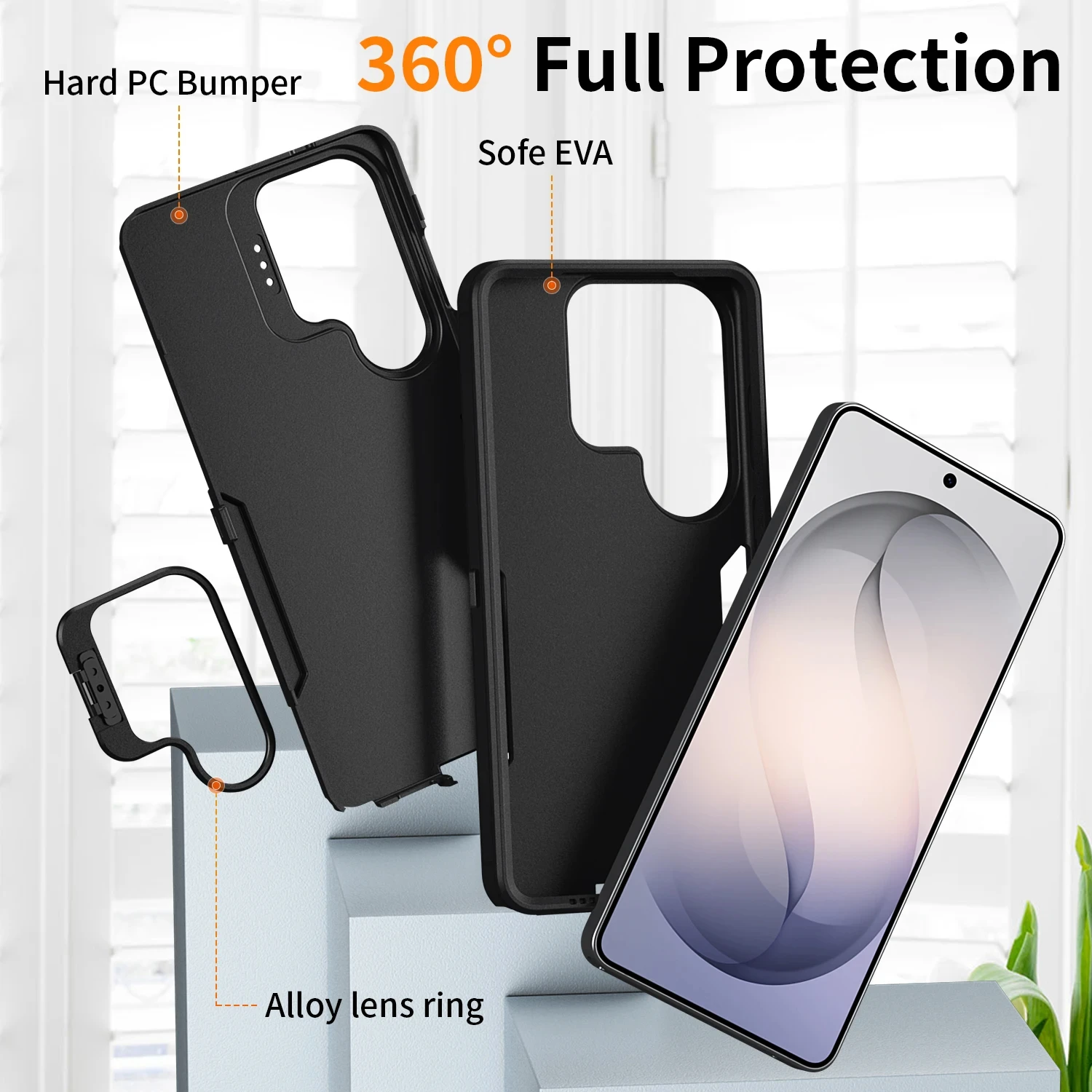 Shockproof Armor Defender Phone Case with Camera Holder and Heavy-Duty Protection