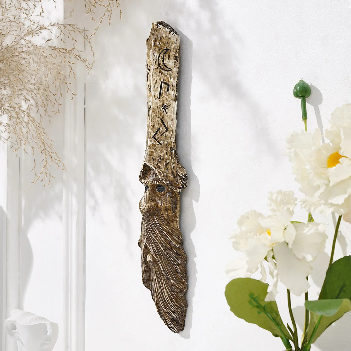 1PC, modern creative bark elf shaped tree trunk decorative pendant, resin material garden decorative handicraft