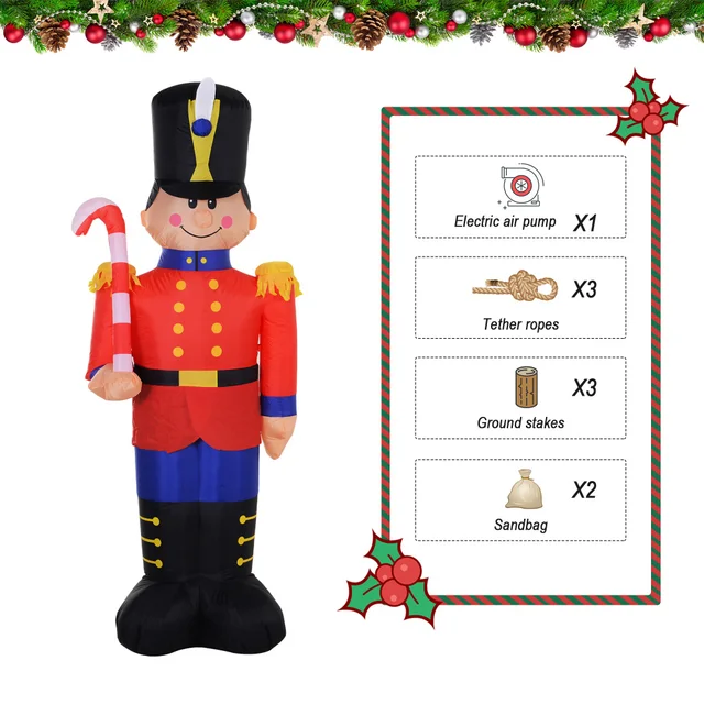 HOMCOM 6' Christmas Inflatable Nutcracker Toy Soldier with Candy Cane, Outdoor Blow-Up Yard Decoration with LED Lights Display 4