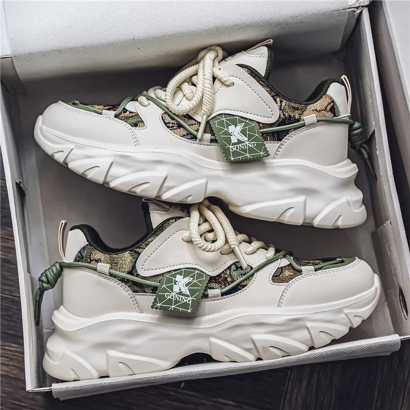 Men's thick soled casual sports shoes breathable soft sole four season non slip fashion running shoes student outdoor sneakers