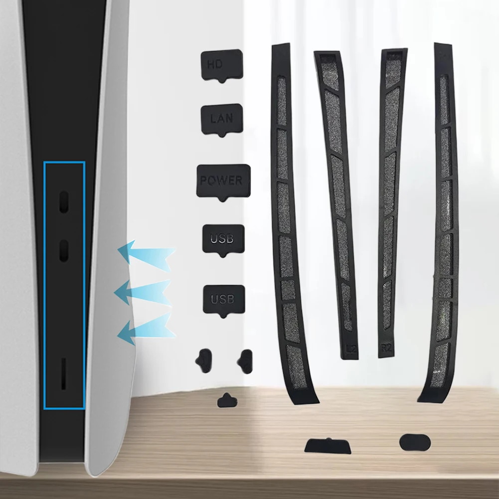 12 in 1 Silicone Anti-dust Cover Dust Protector Port Plugs for PS5 Slim for Playstation 5 Slim Console Accessories Pack