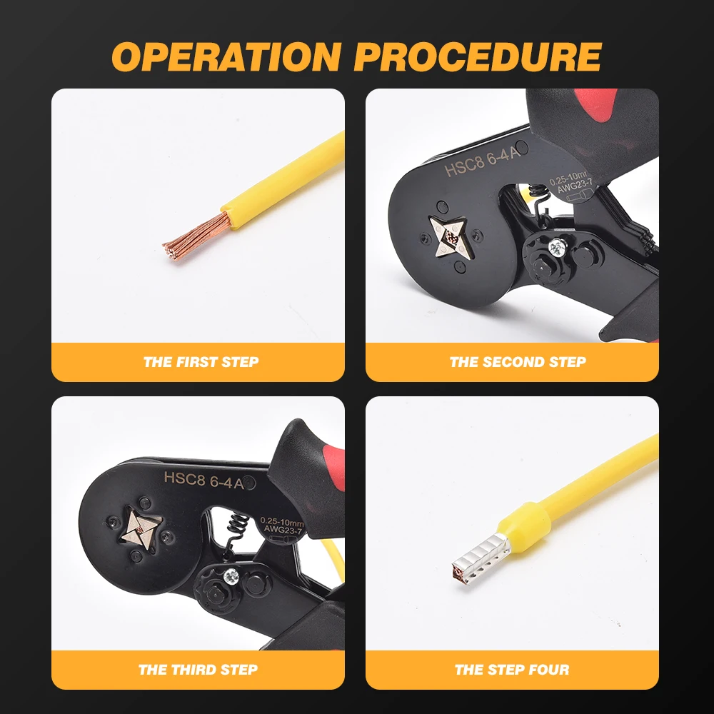 1Pc "High Performance" Professional Ferrule Crimping Tool Hsc8 - 6-4/6-6 & 10-6 Sizes, Metal Construction For Wire Ends And Tube 5