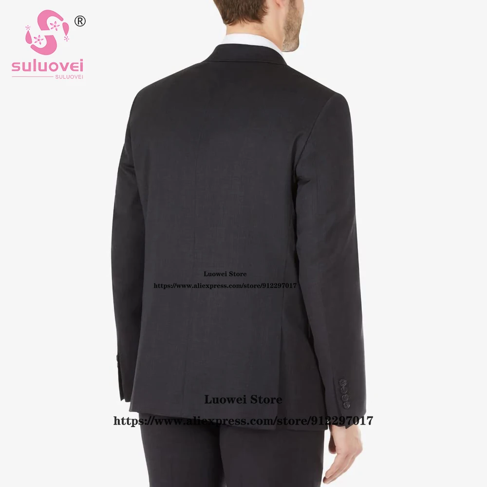 Classic Grey Business Suits For Men Slim Fit 2 Piece Pants Set Formal Groom Wedding Prom Tuxedos Blazer Terno Masculino Completo