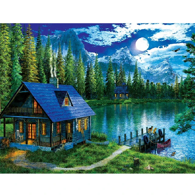 Diamond Painting House Scenery 5D Diamond Mosaic Seaside Landscape Rhinestone Embroidery Full Round Drill Home Decor CY-FJ02494-AE5