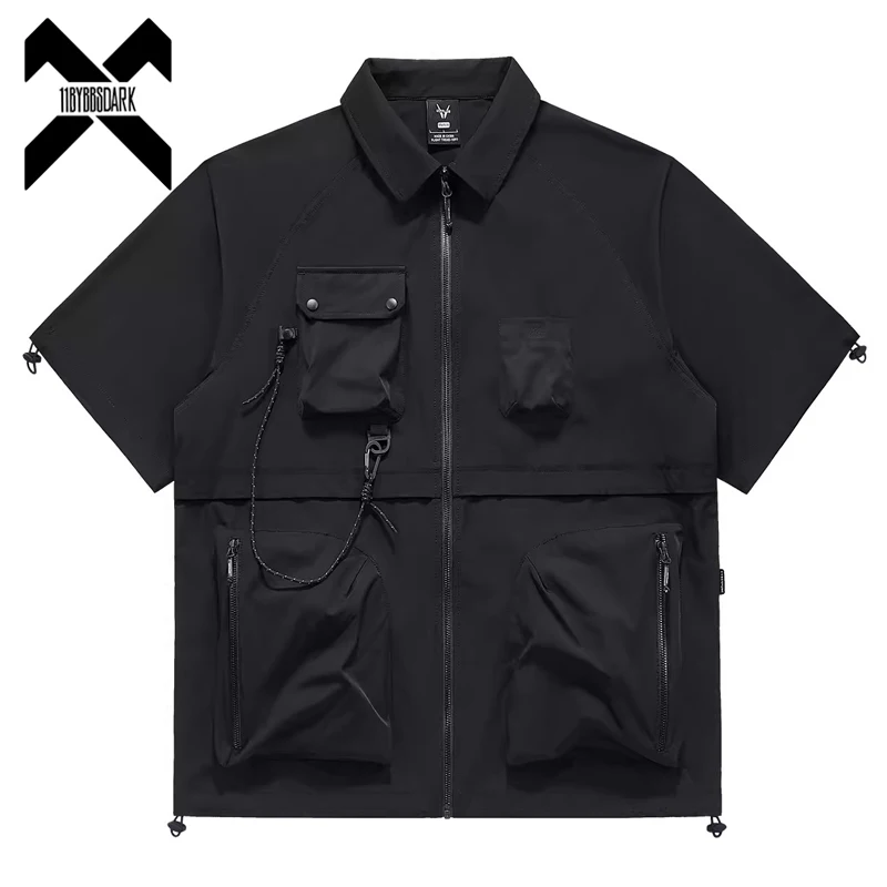 

Мужские тактические рубашки 2024, летняя функциональная рубашка с коротким рукавом, свободные топы в стиле Харадзюку, черная Techwear
