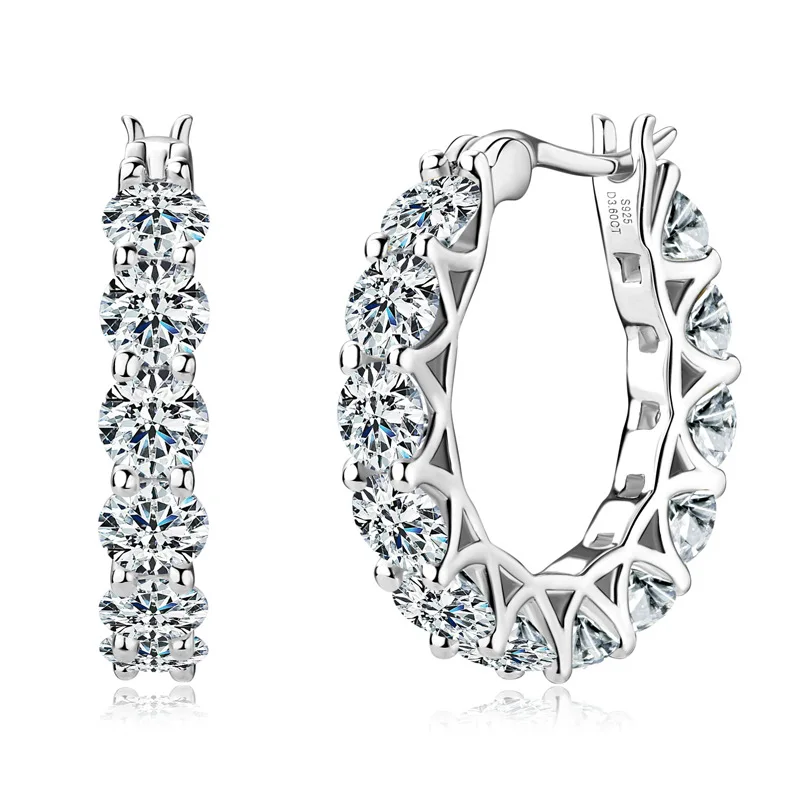 7.2Ct 4Mm Orecchini A Cerchio Moissanite 14K Placcato Oro D Color Lab Diamond Huggie Orecchini Donna 925 Sterling Silver Pass Tester
