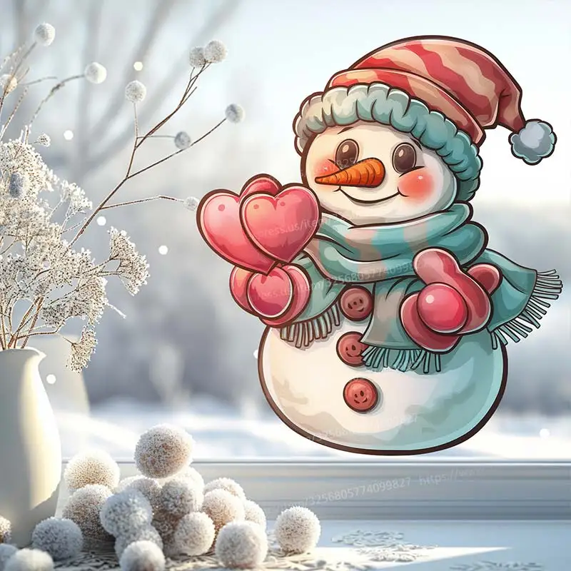 Cartoon Love Christmas Snowman Wall Stickers Glass Window Stickers Christmas Day Atmosphere Bedroom Restaurant Decoration M1028