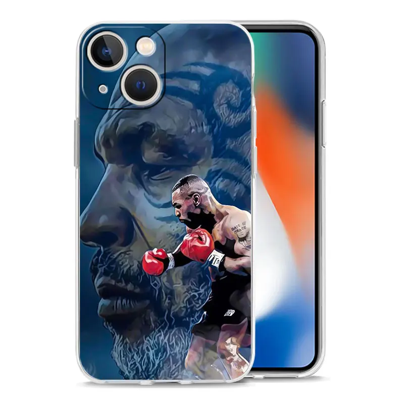 Luxury Transparent Case For iPhone 15 14 13 12 11 Pro Max X Xs XR 7 8 Plus Bumper Phone Cases Clear TPU Cover Mike Tyson Boxer