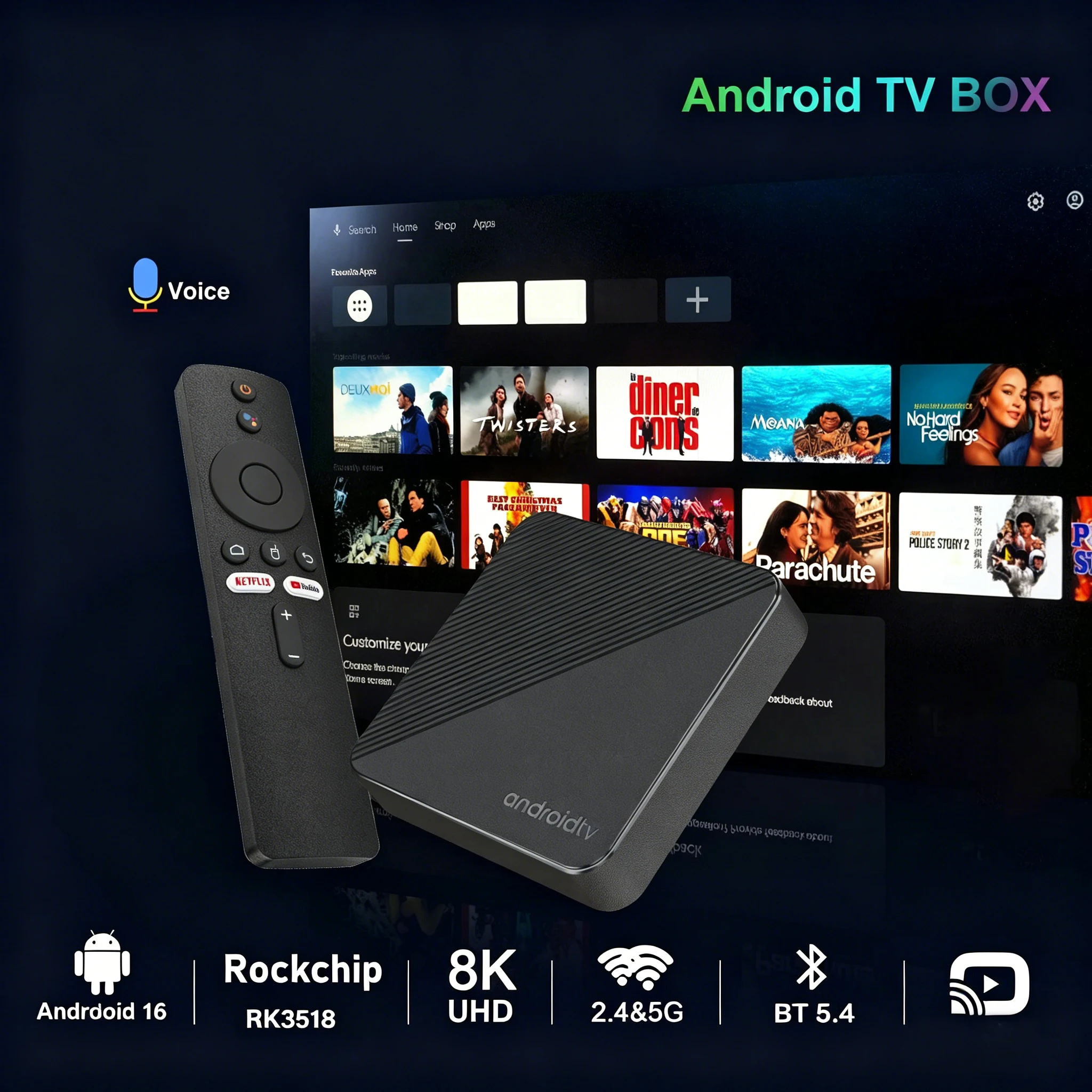 Smart TV Box Android16 2026 T8 RK3518 Wifi6 Google Assistant 8K Video BT6.0 Netflix 8GB 128GB Media Player Very Fast Set Top Box - Imagen 3