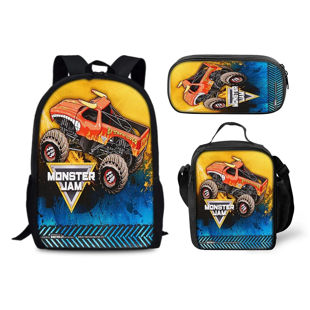 Monster Jam's Schoolbag Backpack Lunch Bag Pencil Case Set Gift
