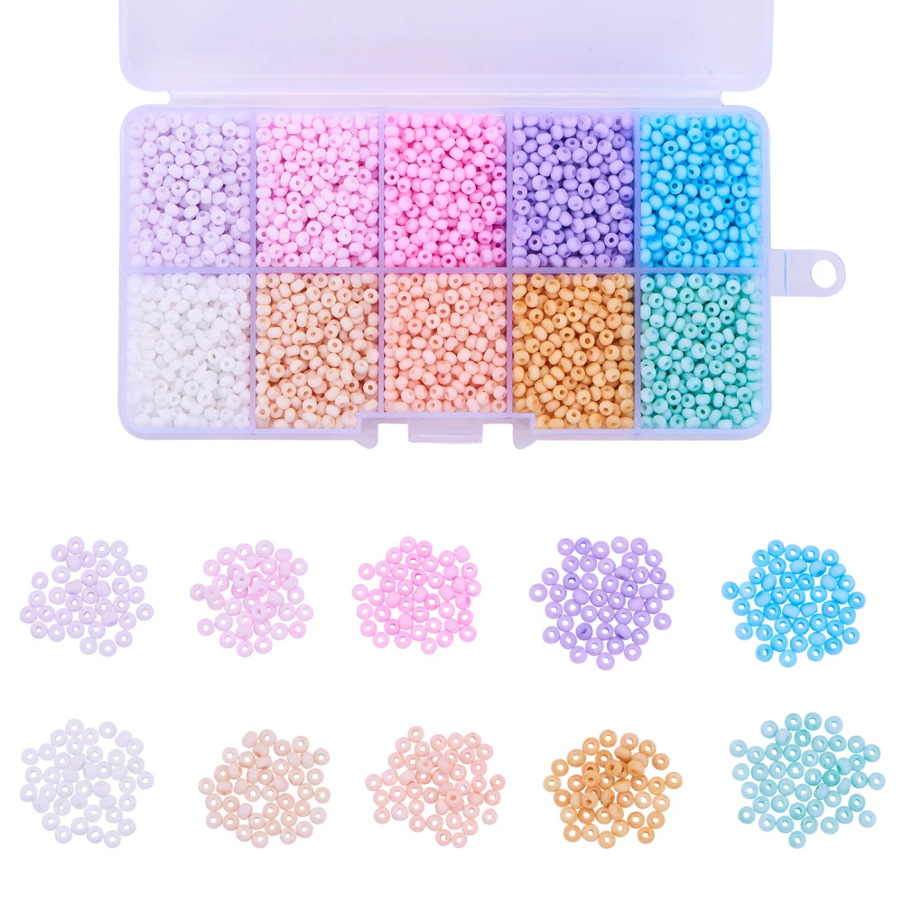 PandaHall 5530Pcs 10 Farben 8/0 Pastell Candy Farbe Feste Glas Seed Perlen Runde Loch Matt Runde Mini Bead für schmuck Machen – Detail 1