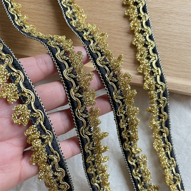 3 Yards 15MM Gold Black Curve Ribbon Trim for Sewing Needlework Braided  Homemake Party Dress Decoration