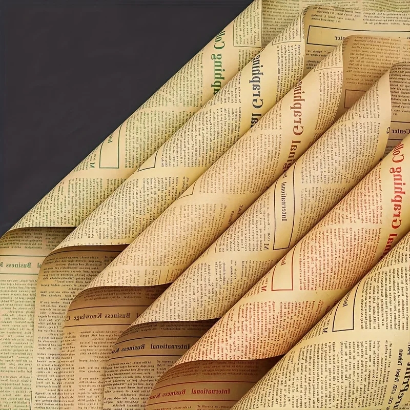 10 Bögen Geschenkpapier Set Vintage Blumen - Mit Hanfseil & Anhänger