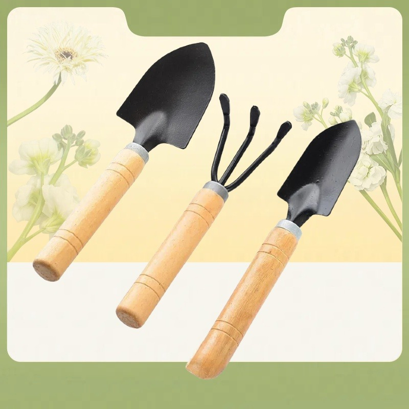Portable Gardening Metal Head Shovel Rake Spade Garden Plant Wooden Handle Set Lawn mower