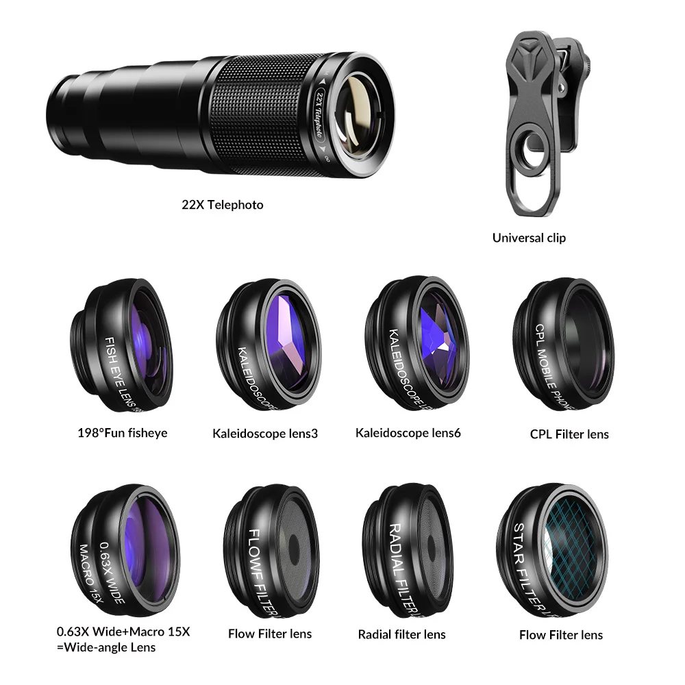 Apexel-kit de Lentes para o Telefone Celular 10 em Telescópio Zoom Macro Olho de Peixe Ampla Cpl Filtro de Estrela para Iphone Todos os Smartphones - Image 3