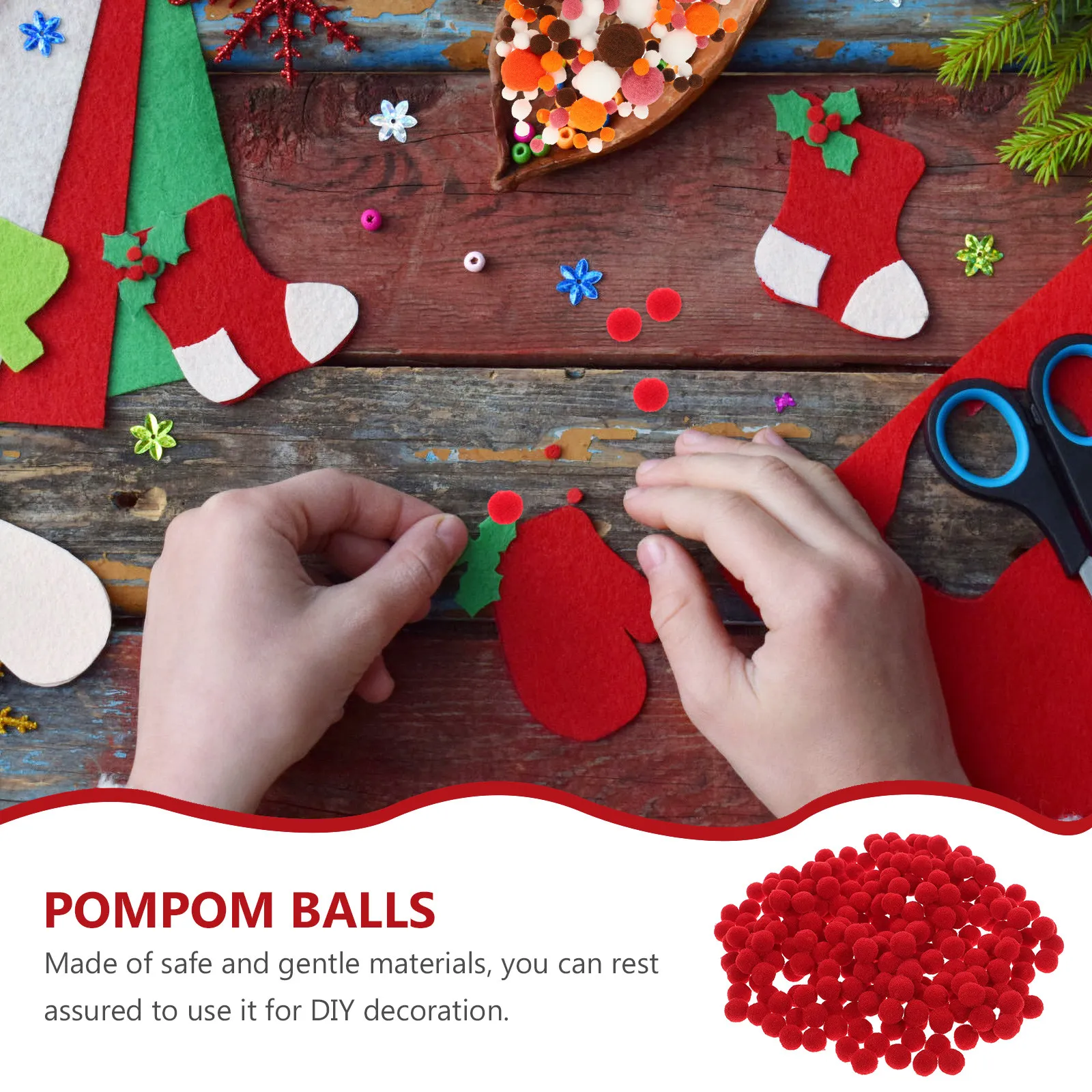 250Pcs 레드 폼폼 공예 재료 의류에 대한 장식 폼폼 공 DIY 쥬얼리 만들기 모자 장식 예술 공예