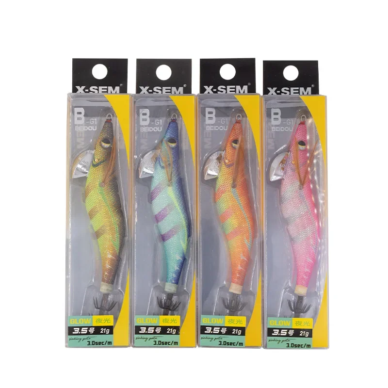 X-SEM 3.5 21g B-G1 Night Glow Wooden Shrimp Squid EGI JIG Bait