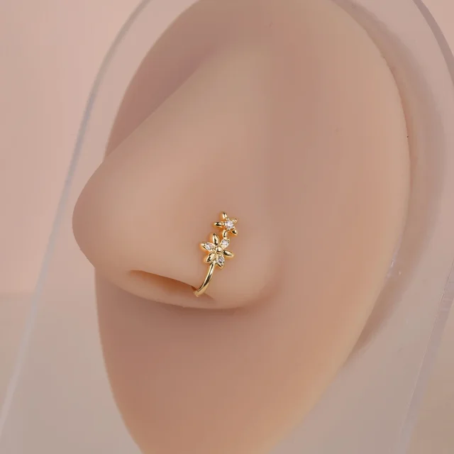 1pc Double Flower Charm No Piercing Copper Inlaid Zircon U-shaped Nose Clip Fake Nose Ring Female No Piercing Piercing Jewelry 1