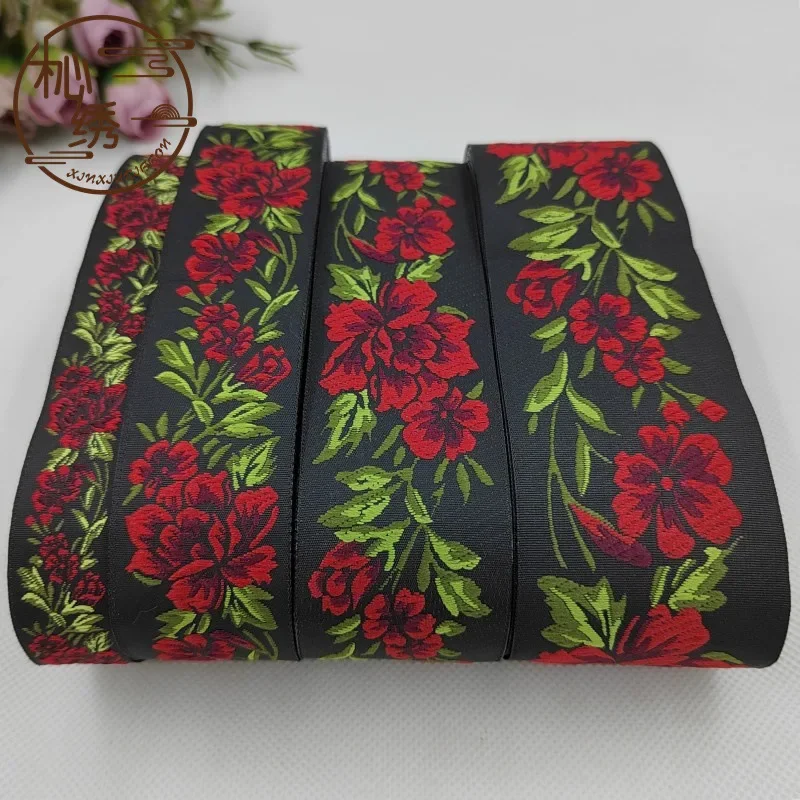 10m Peony Flowers Jacquard Trim Retro Ethnic Style Old Fashioned Embroidered Jacquard Ribbon Trim for DIY Craft Embellishment