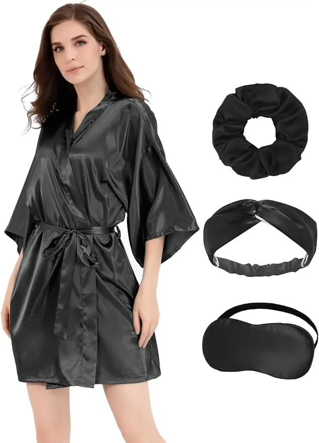Women Bride Bridesmaid Silky Satin Kimono Robe Solid Color Sleepwear for Wedding Party 13 S22afa550907b47b4b88333871199dea14