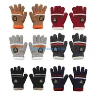 C5AF Winter Gloves For Little Boy Girls Full Finger Children Warm Knit Gloves 5-10Y