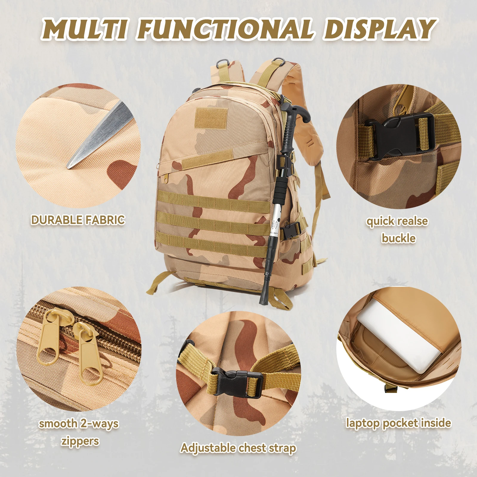 Large Military Tactical Backpack for Army 3-Day Assault，Men's Military Backpacks Army Assault Emergency Backpack Hiking Backpack
