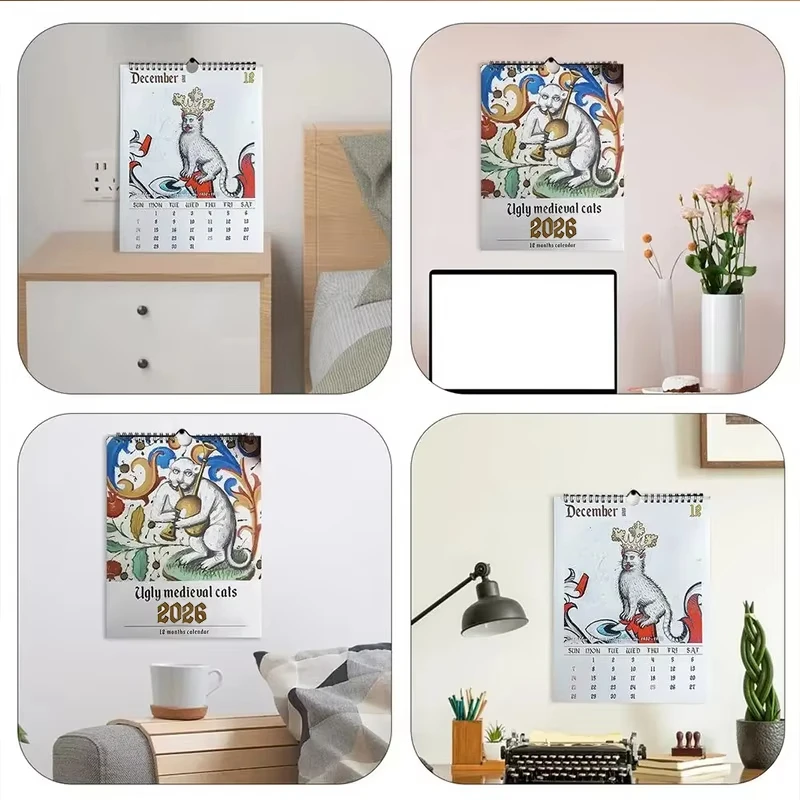 Enchanting 2026 Medieval Cat Art Wall Calendar - 12 Months of Whimsically Unique Feline Illustrations
