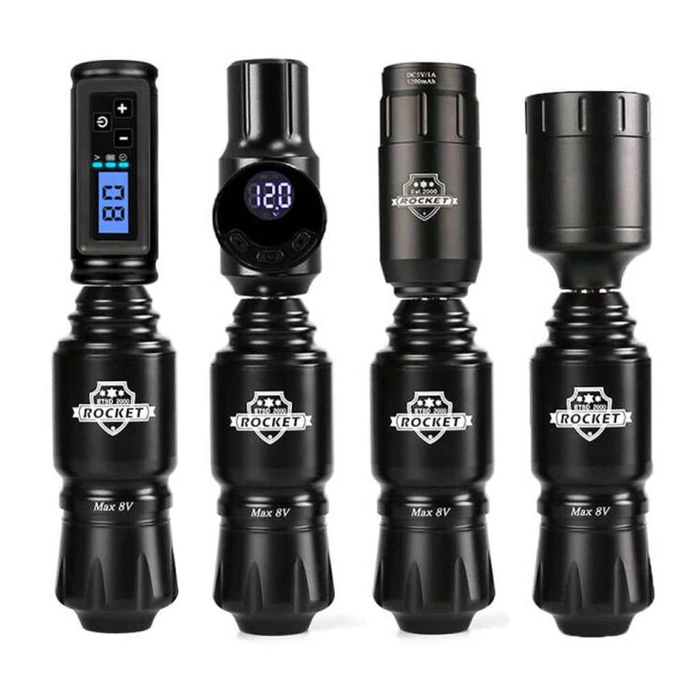 Mini Rocket Tattoo Machine Set RCA Jack Rotary Tattoo Gun Short Pen With Wireless Tattoo Power Supply Professional Tattoo Kit