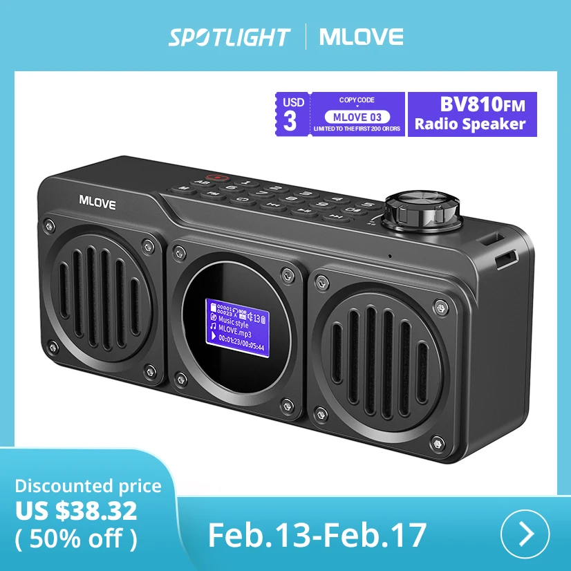 MLOVE BV810 휴대용 블루투스 스피커, FM 라디오, 방수 스피커, LCD 화면 디스플레이, HD 무료 통화, 마이크로 SD 카드 슬롯 Best5 MLOVE BV810 휴대용 블루투스 스피커, FM 라디오, 방수 스피커, LCD 화면 디스플레이, HD 무료 통화, 마이크로 SD 카드 슬롯 Best5