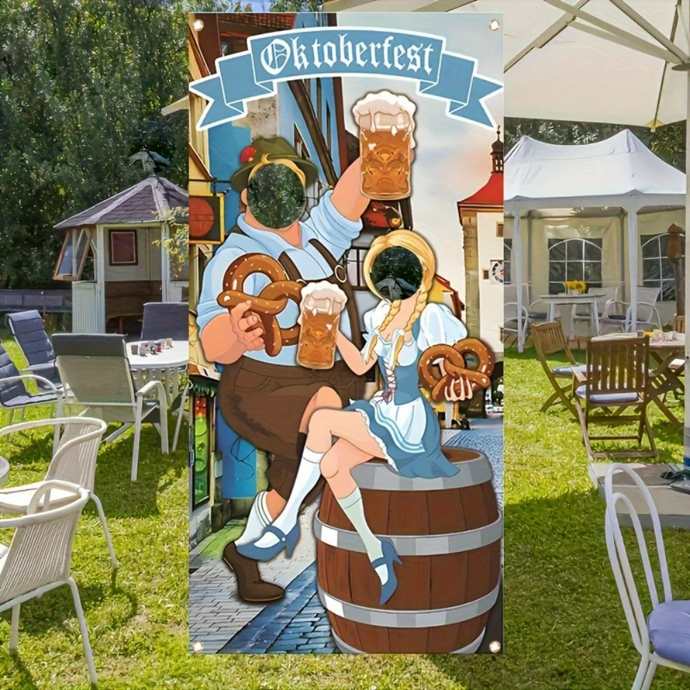 1 Stück Deutschland Oktoberfest Celebration Party Banner – Traditionelle deutsche Festivalszene mit Bierbecher und Fantzel-Design