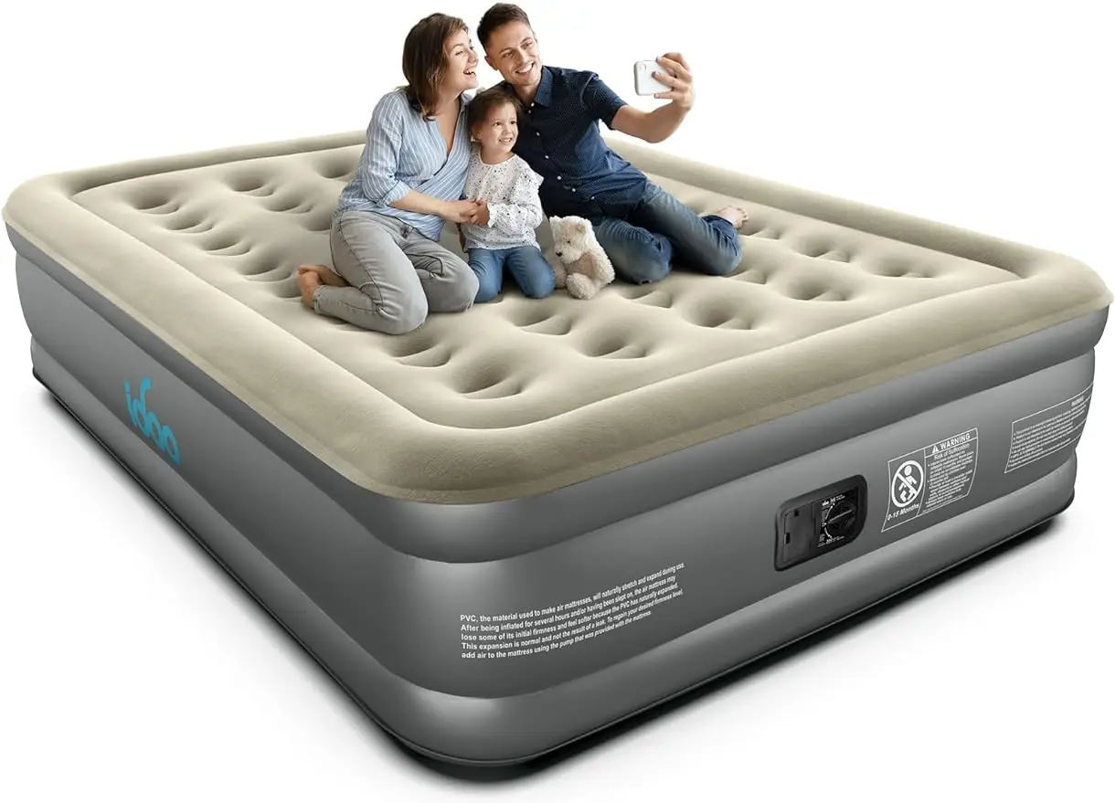 Luxury Air Mattress with Built in Pump, Queen Size Inflatable Mattress for Camping, Guests, 18 Raised Comfort Blow up Mattress