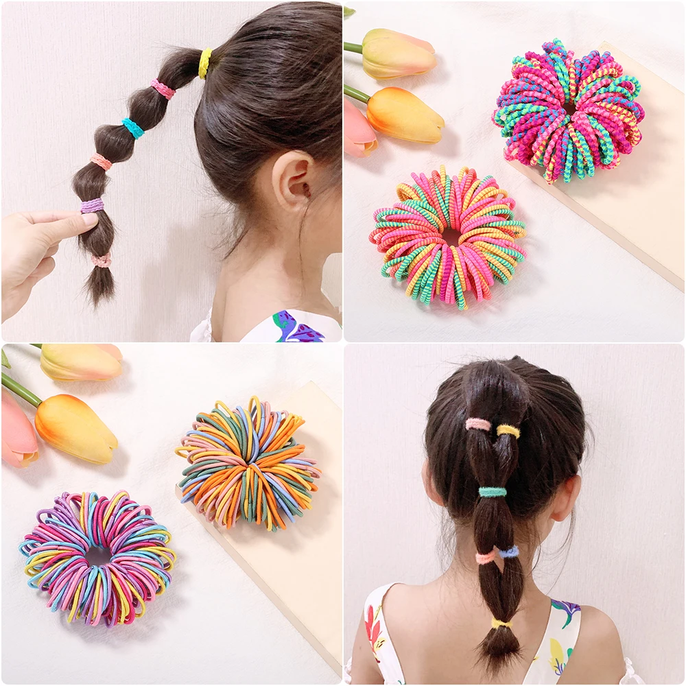 Gomas para el pelo para niña, cintas elásticas de goma de Color caramelo para el pelo, diadema para bebé, accesorios para el cabello, 50/100 piezas