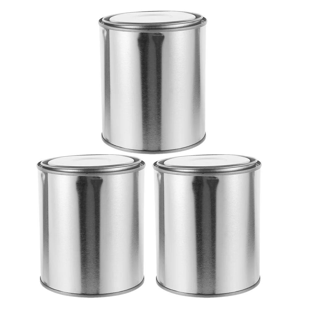 3 Pcs Sealed Paint Bucket Metal Storage Containers for Garages with Cover Silver