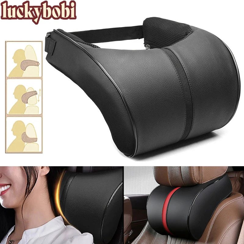Car Seat Headrest Travel Rest Neck Pillow Pu Leather Auto Neck Pillow