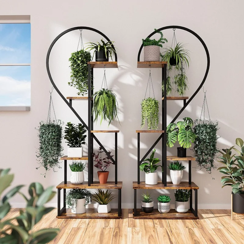 

POTEY 6 Tier Metal Plant Stand, Creative Half Heart Shape Ladder Plant Stands for Indoor Plants Multiple, Black Plant Shelf Rack