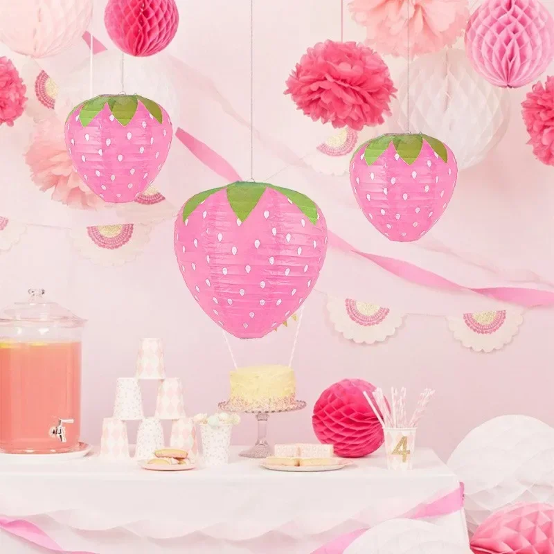 Paper Lantern 3D Strawberry-shaped Spring Strawberry Theme Wedding Birthday Party Decoration