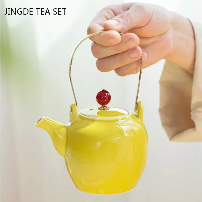 Japanese Color Tiliang Teapots Exquisite Handmade Ceramic Tea Set Kettle Household Celadon Filter Tea Pot Tea Ceremony Drinkware