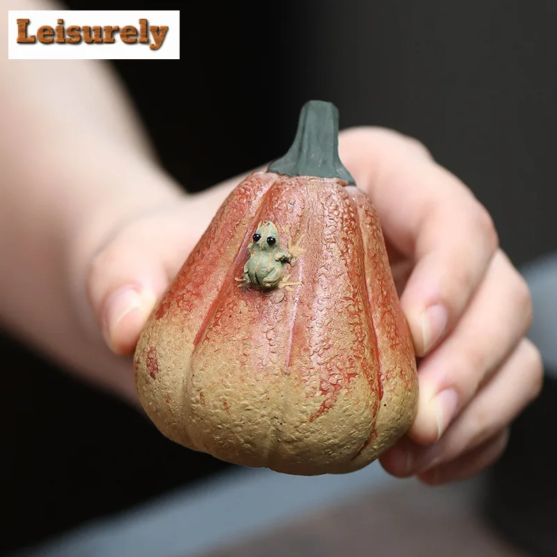 Yixing Purple Clay Water-spraying Frog Pumpkin Tea Pet Ancient Tea Sculpture Tea Figurine Play Toys Tea Statue Ornaments Craft