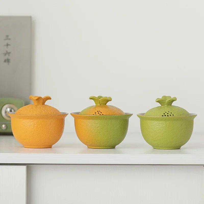 Bionic Orange Tea Tureen Outdoor Travel Portable Ceramic Kung Fu Tea Teaware Creative Camping Handmade Brewer Gifts