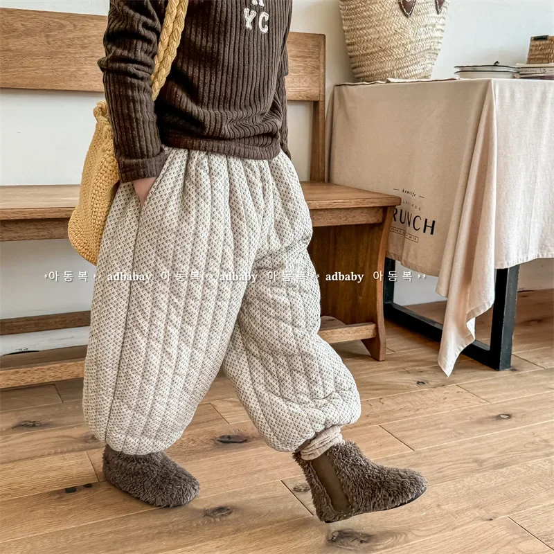 

Kids Pants Childrens Clothing Winter New Children Clothing Korean Cotton Velvet Girls Trousers Striped 2023 Retro