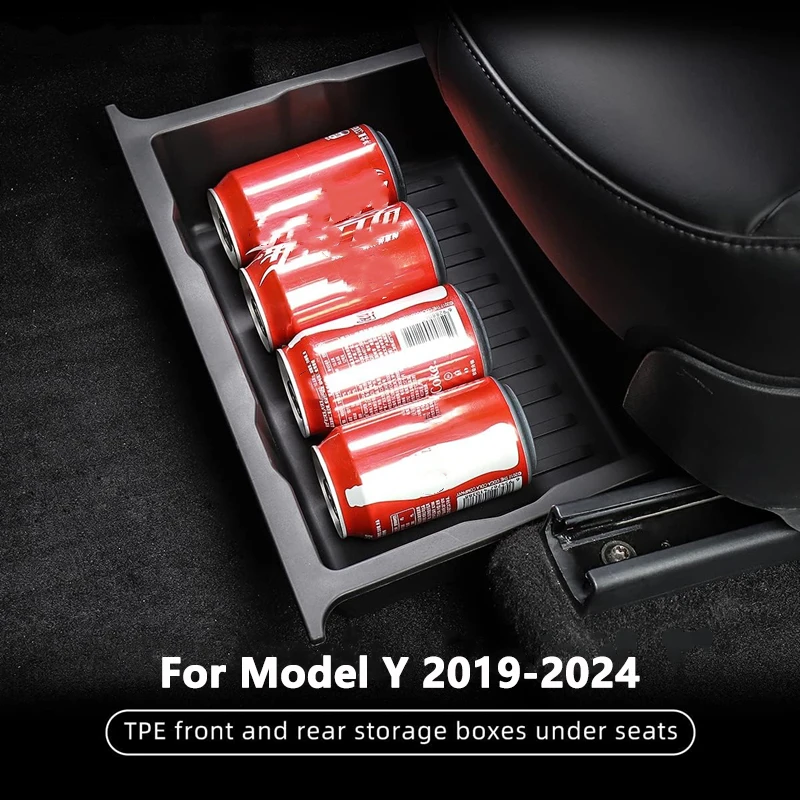 TPE Under Seat Storage Box For Tesla Model Y Car Organizer Underseat Drawer Holder Hidden Space Bins Chair Tray Car Accessories