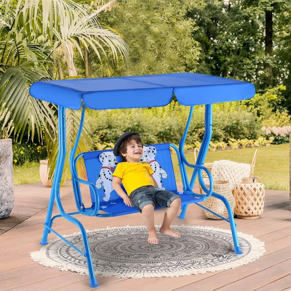 Swing w/Safety Belt, 2 Seats Outdoor Lounge   w/Removable Canopy, for Backyard Lawn, Patio Swings 3