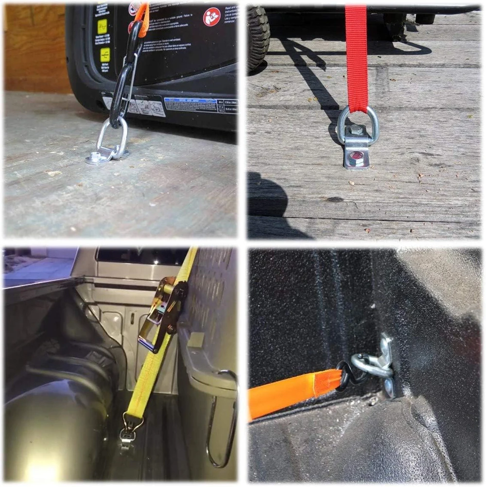 4Pcs 3/8 Steel D-Ring Tie Down Anchor Heavy Duty D Rings Tie Down Anchors 2400LBS for Truck RV ATV Boat Floor Wall Surface Mount