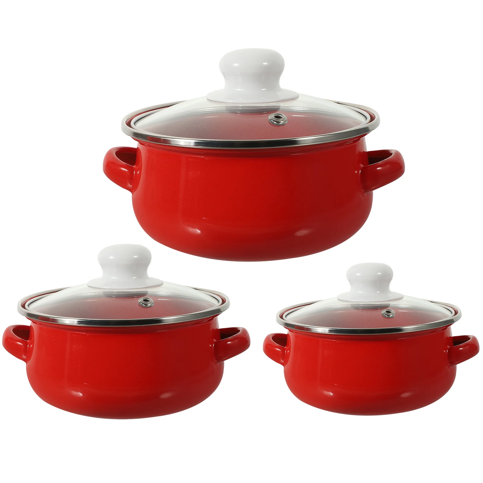 

Enamel Stock Pot Set Enamelware Cooking Pot 3Pcs Binaural Pans Pot Flat Bottom Pots Lids Nonstick Gas Stove Cookware