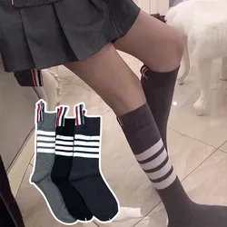 Woman Girls JK AB 4 Four Stripes Cotton Retro Old School Meias Japanese Harajuku Middle Tube Knee Kawaii Lolita Long Socks Warm