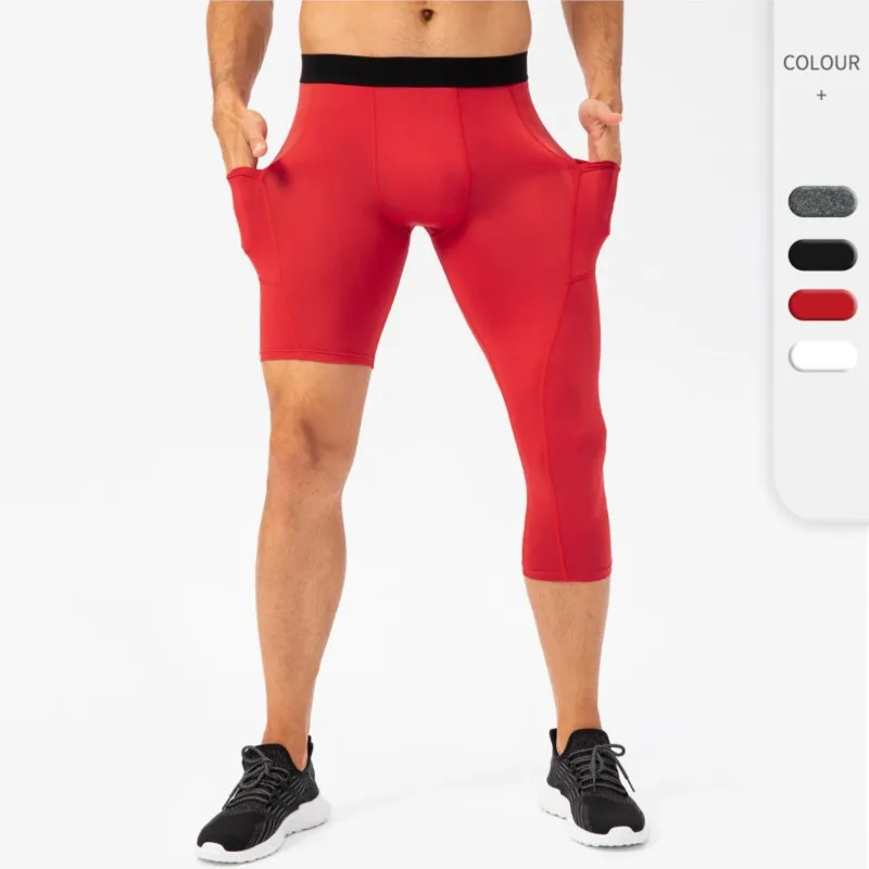 Summer Men Capri Running Tights GYM 3/4 Pants Male Basketball Football Soccer Fitness Exercise Sport Cropped One Leg Leggings 29