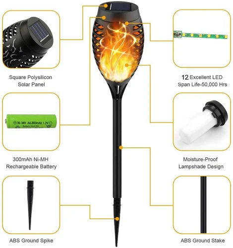 4/6pcs 깜박이는 불꽃 램프 야외 태양 토치 12 led 조명 방수 정원 파티오 rgb 홈 할로윈 크리스마스 장식 랜턴 무료 배송 2
